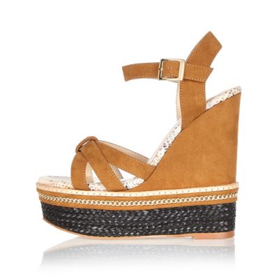 Tan faux suede wedges